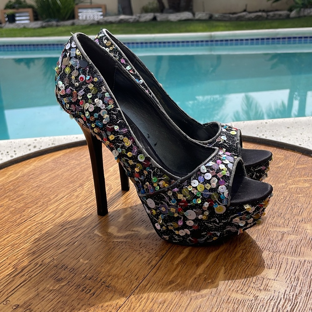 NWOT | Carlos Platform Sequin Heels | Sz 6.5